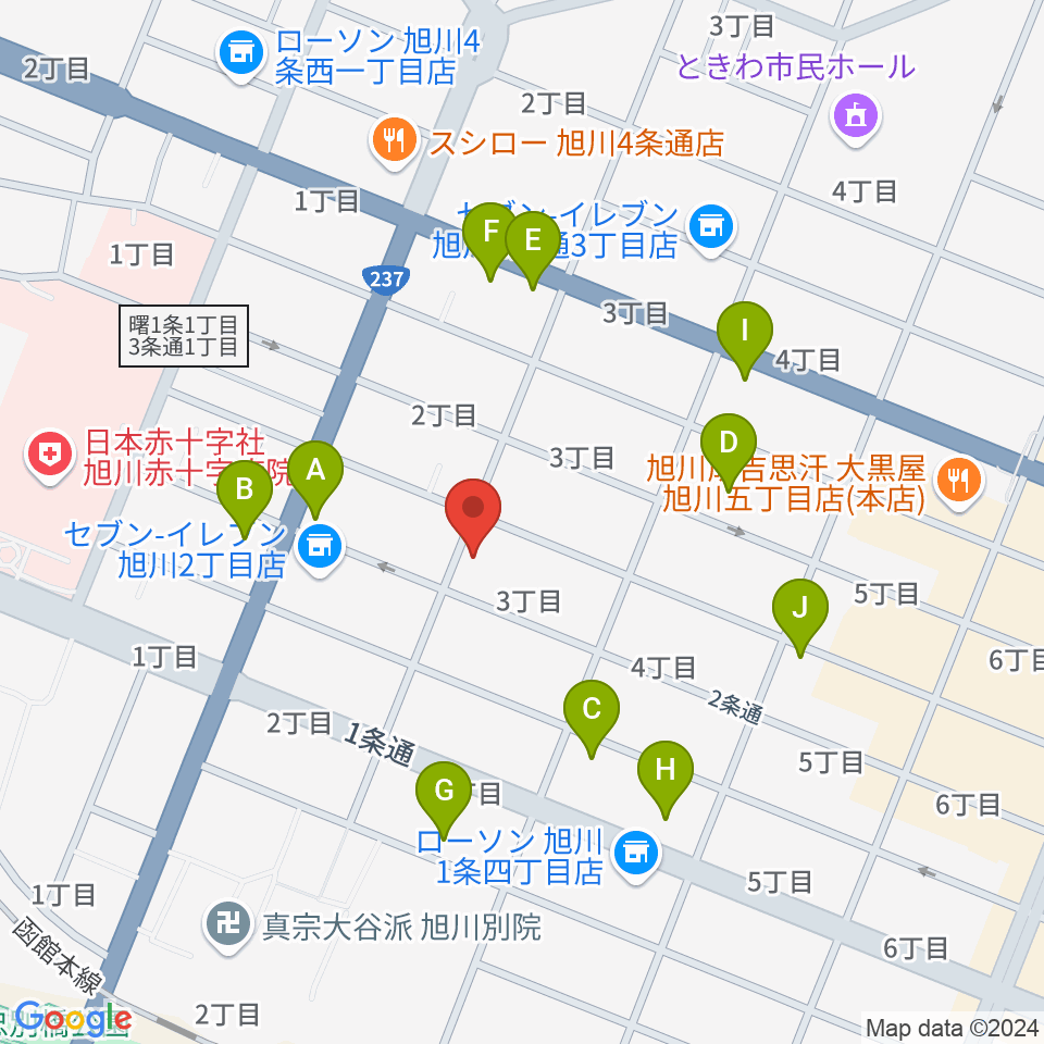 旭川アーリータイムズ周辺のファミレス・ファーストフード一覧地図