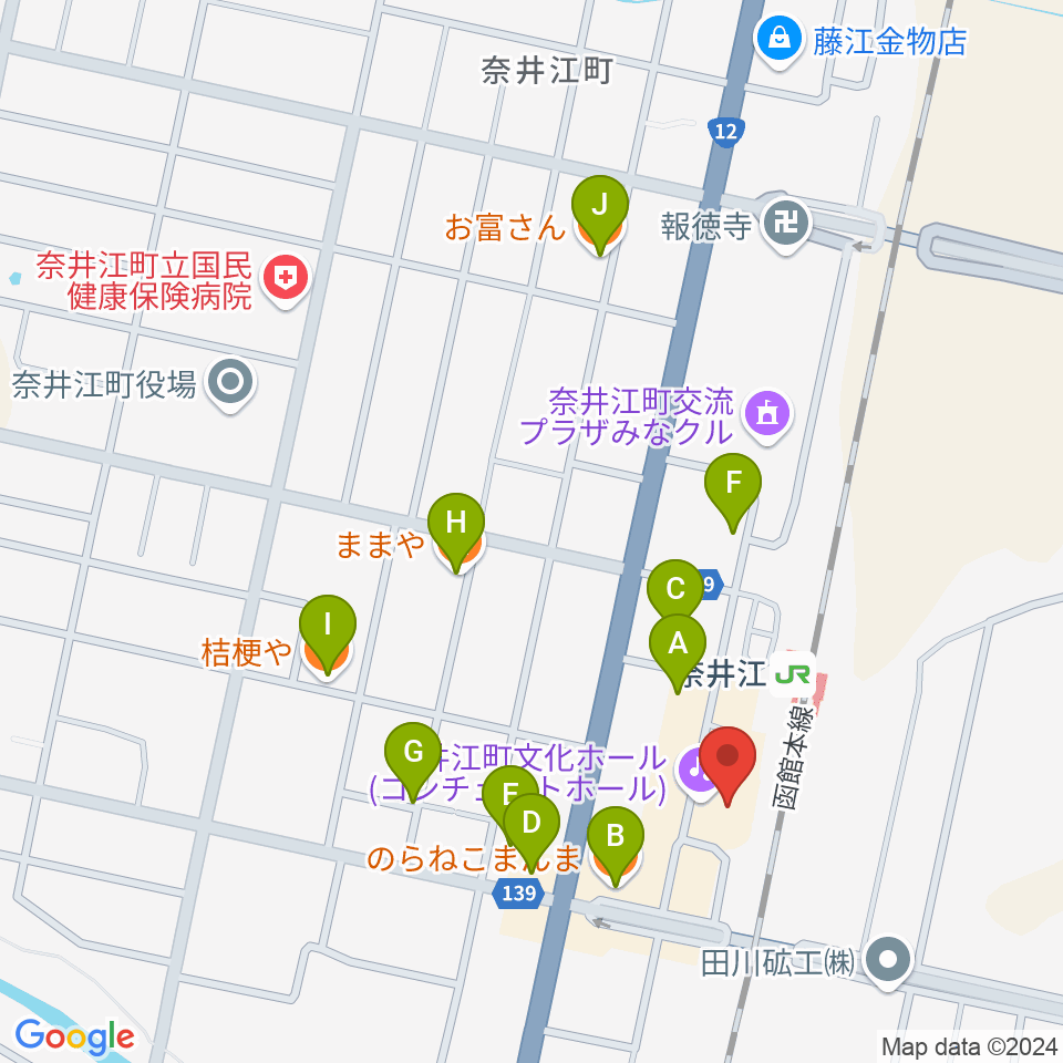 奈井江町文化ホール コンチェルトホール周辺のファミレス・ファーストフード一覧地図