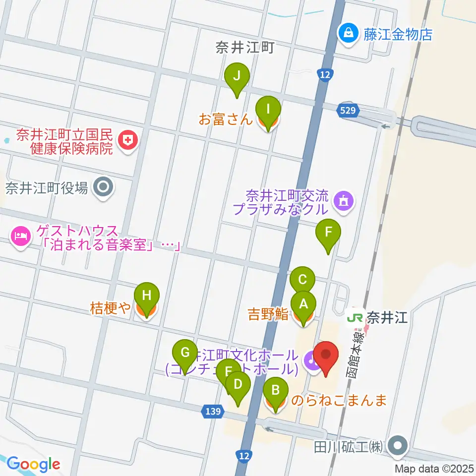 奈井江町文化ホール コンチェルトホール周辺のファミレス・ファーストフード一覧地図