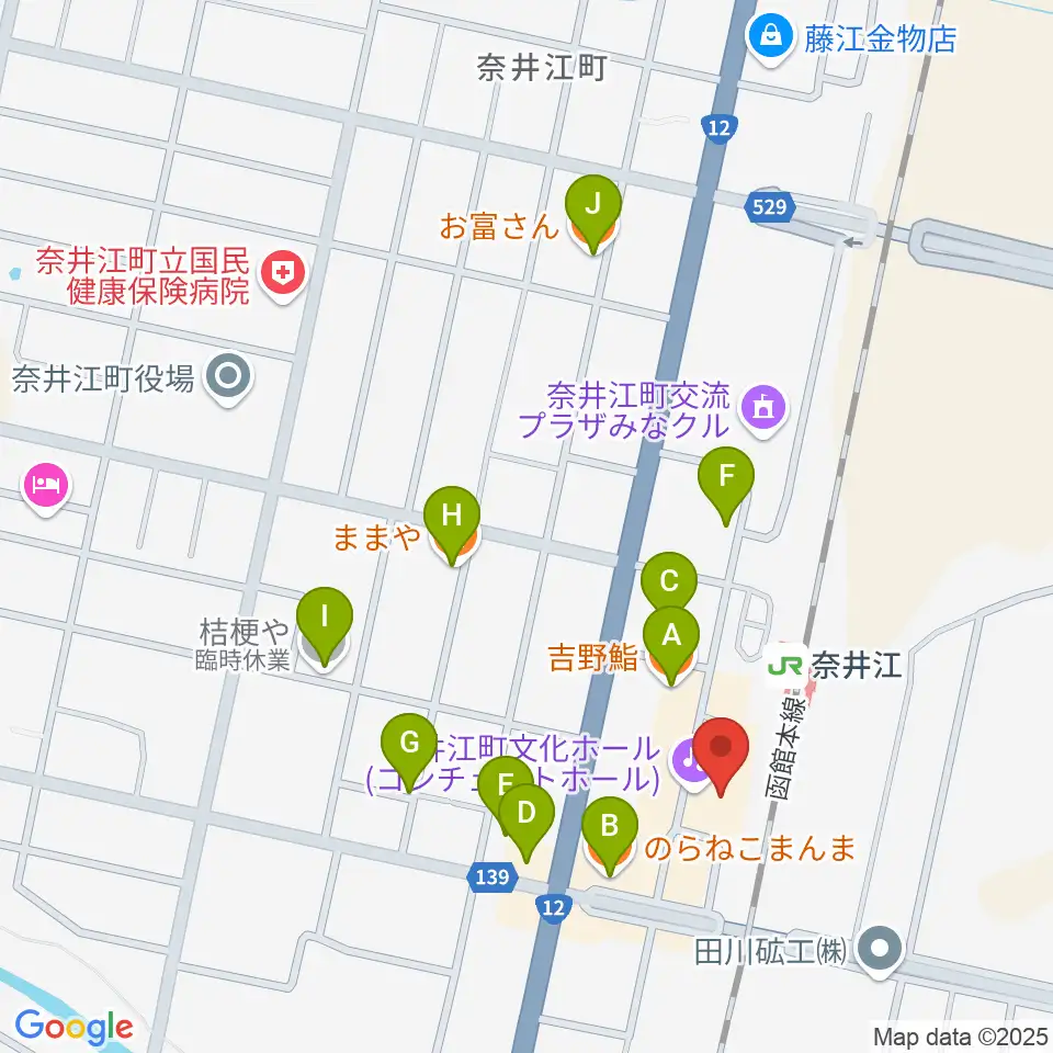 奈井江町文化ホール コンチェルトホール周辺のファミレス・ファーストフード一覧地図