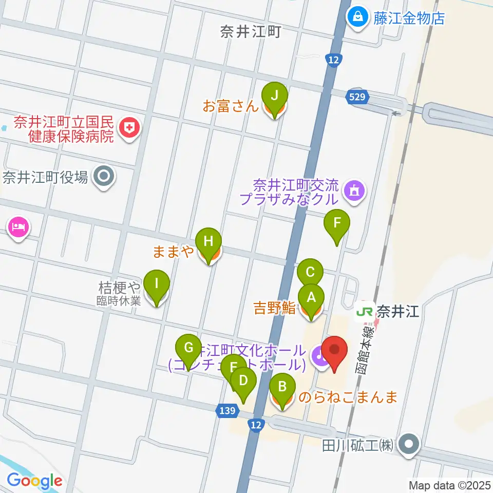 奈井江町文化ホール コンチェルトホール周辺のファミレス・ファーストフード一覧地図