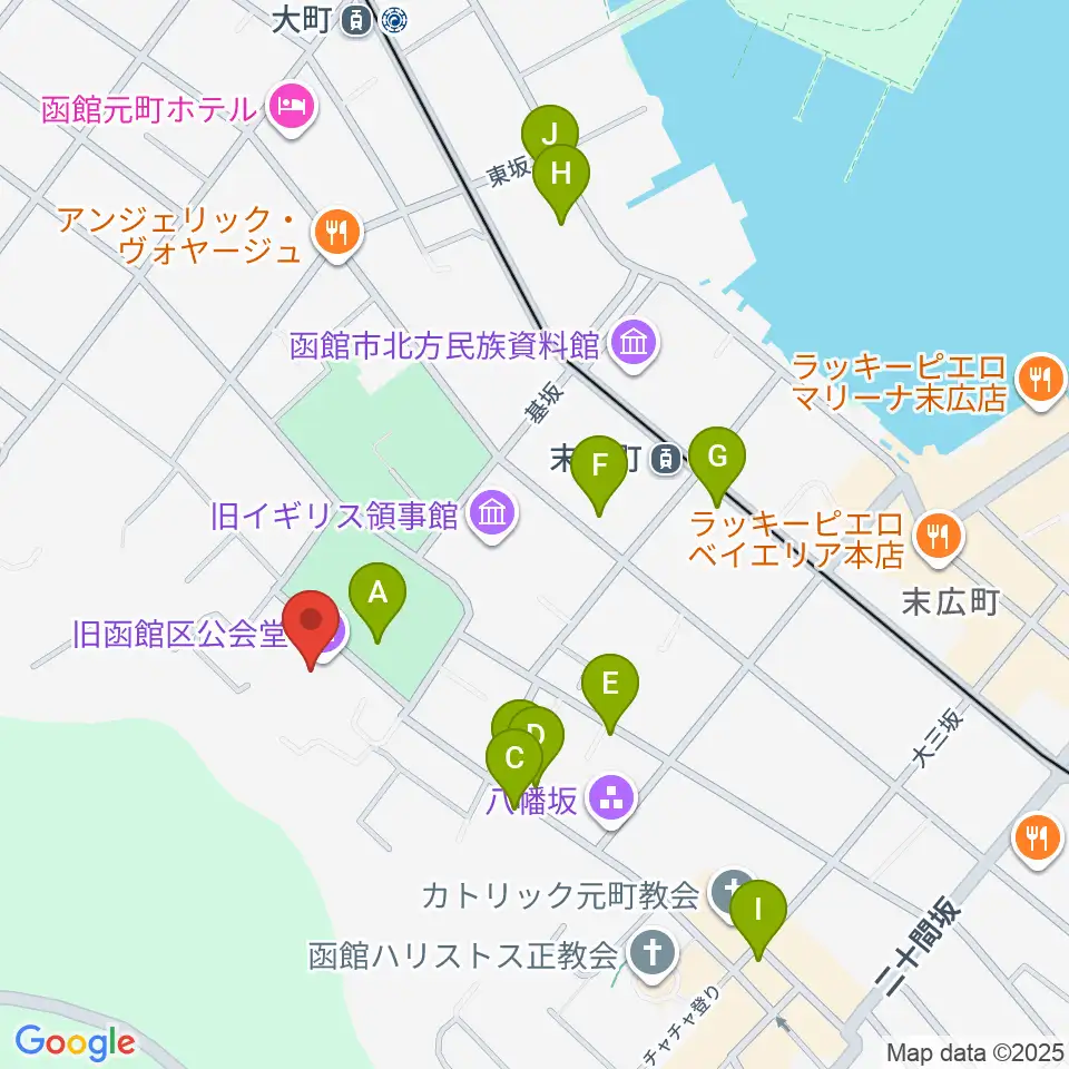 旧函館区公会堂周辺のファミレス・ファーストフード一覧地図