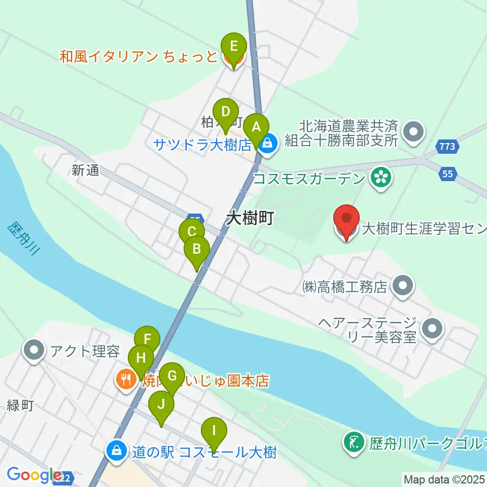 大樹町生涯学習センター周辺のファミレス・ファーストフード一覧地図