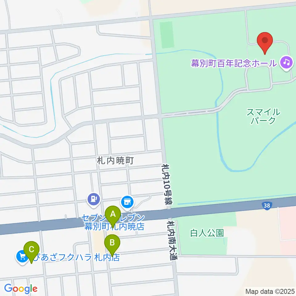 幕別町百年記念ホール周辺のファミレス・ファーストフード一覧地図