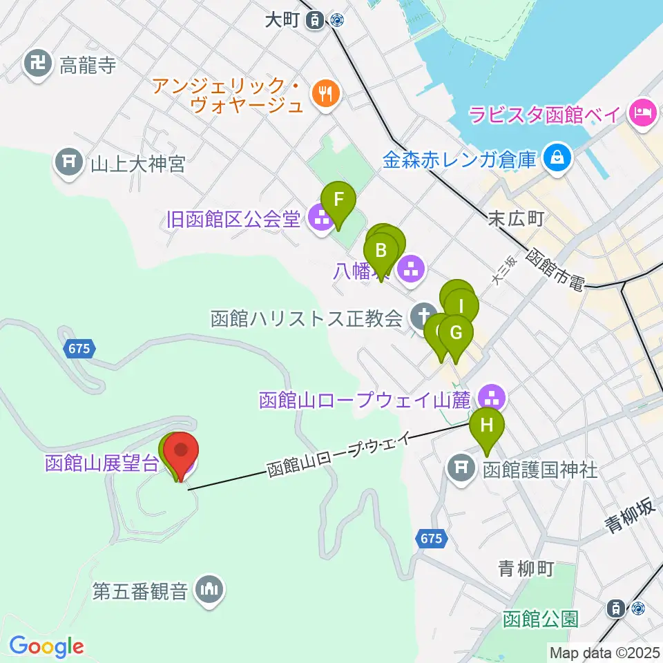 函館山クレモナホール周辺のファミレス・ファーストフード一覧地図