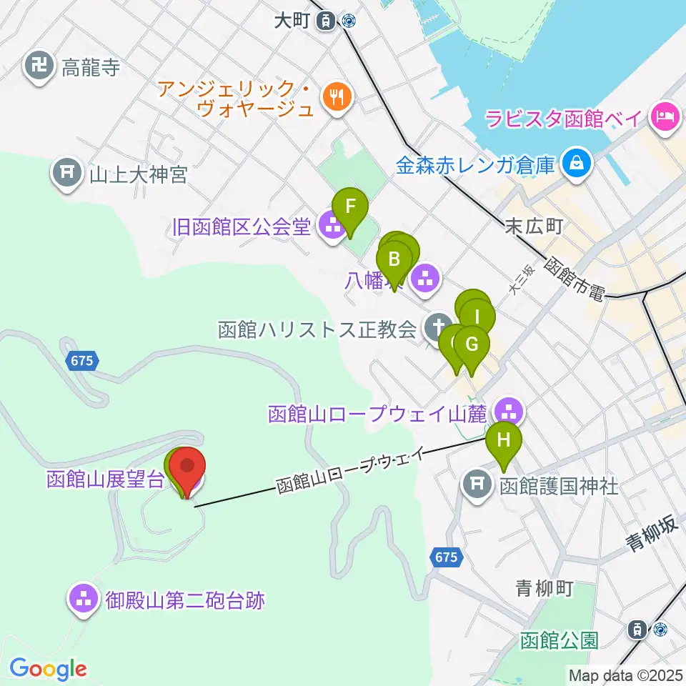函館山クレモナホール周辺のファミレス・ファーストフード一覧地図