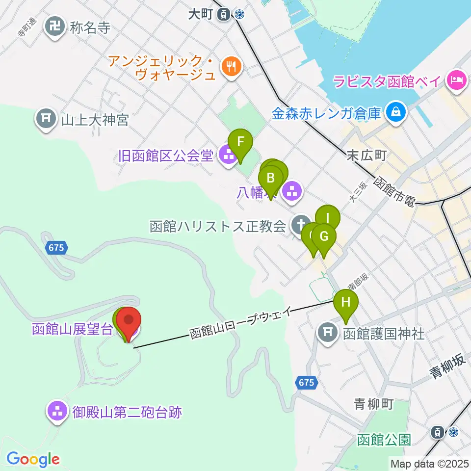 函館山クレモナホール周辺のファミレス・ファーストフード一覧地図