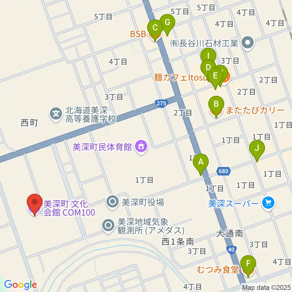 美深町文化会館COM100周辺のファミレス・ファーストフード一覧地図