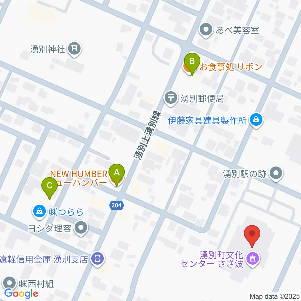 湧別町文化センターさざ波周辺のファミレス・ファーストフード一覧地図