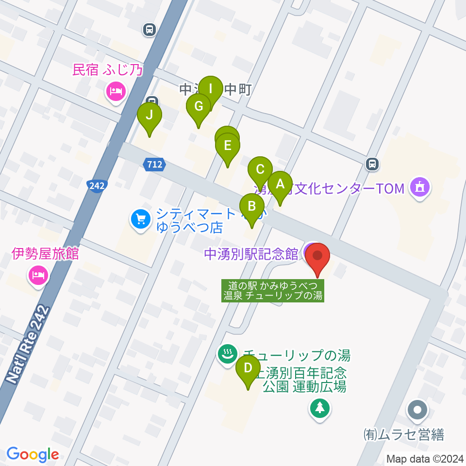 湧別町文化センターTOM周辺のファミレス・ファーストフード一覧地図