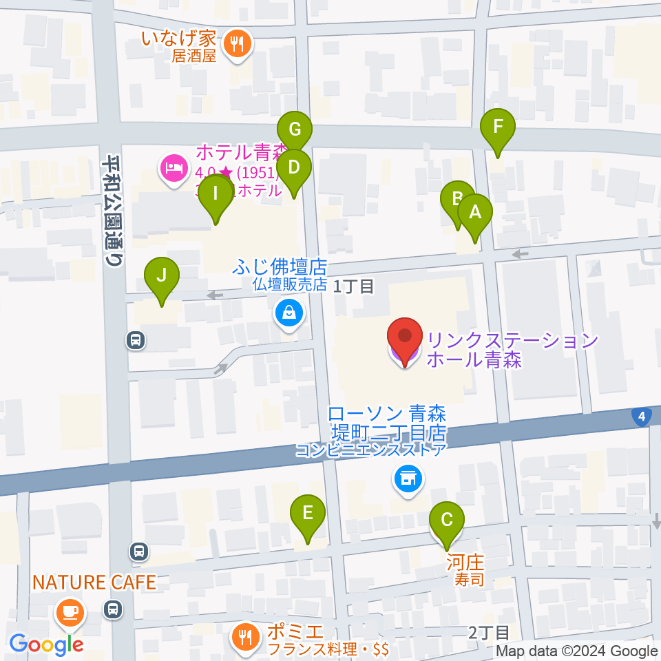 リンクステーションホール青森周辺のファミレス・ファーストフード一覧地図