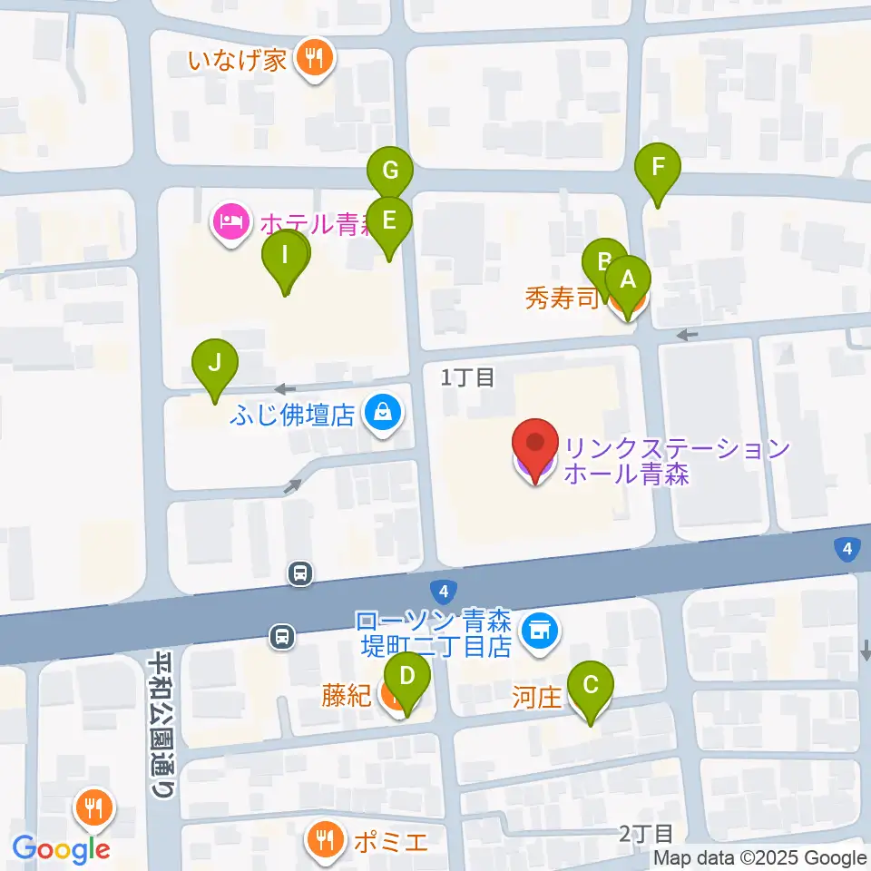 リンクステーションホール青森周辺のファミレス・ファーストフード一覧地図