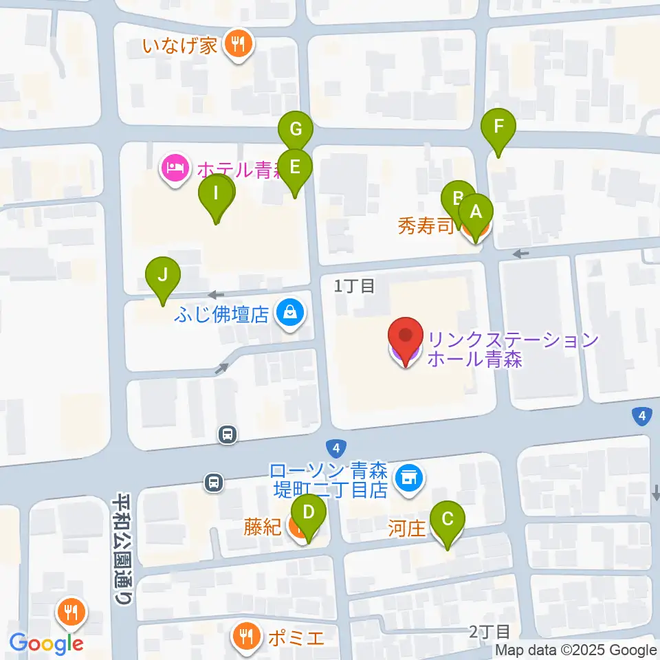 リンクステーションホール青森周辺のファミレス・ファーストフード一覧地図