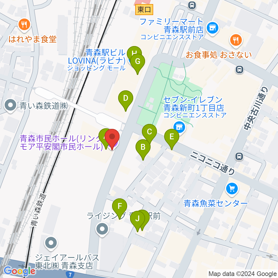 リンクモア平安閣市民ホール周辺のファミレス・ファーストフード一覧地図