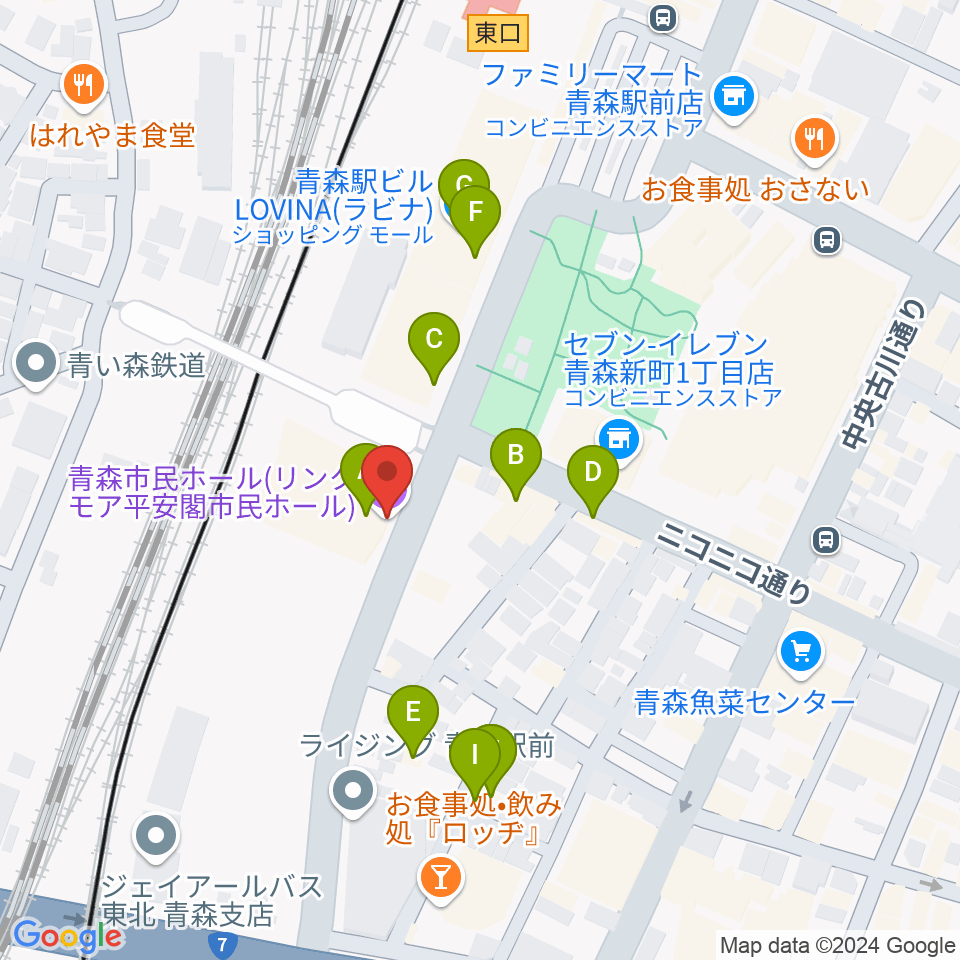 リンクモア平安閣市民ホール周辺のファミレス・ファーストフード一覧地図