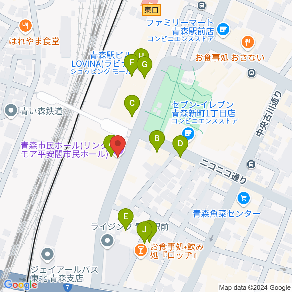 リンクモア平安閣市民ホール周辺のファミレス・ファーストフード一覧地図