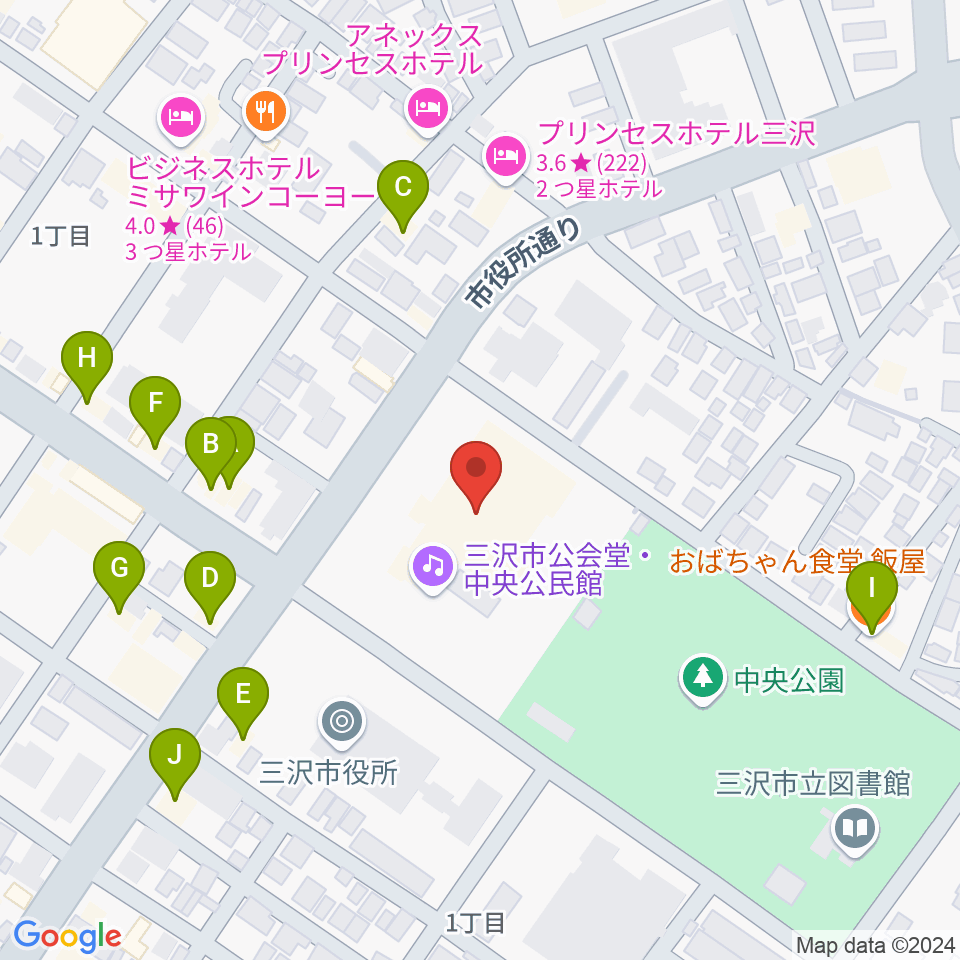 三沢市公会堂周辺のファミレス・ファーストフード一覧地図