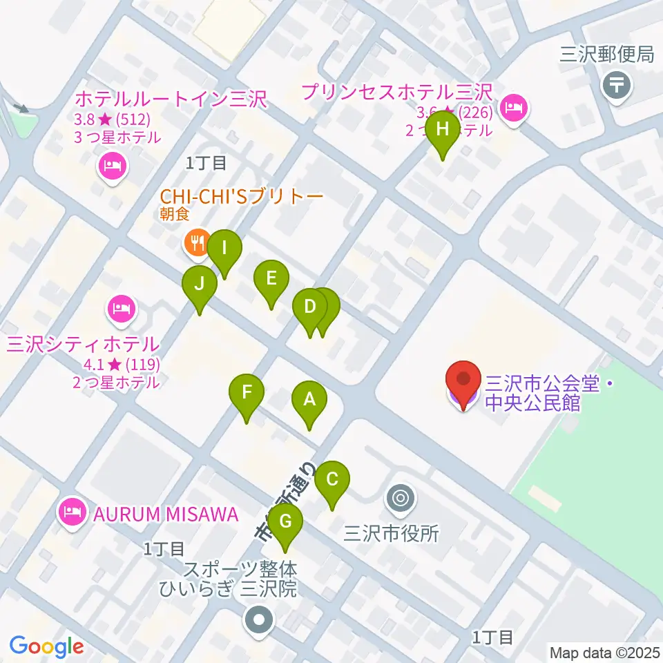 三沢市公会堂周辺のファミレス・ファーストフード一覧地図