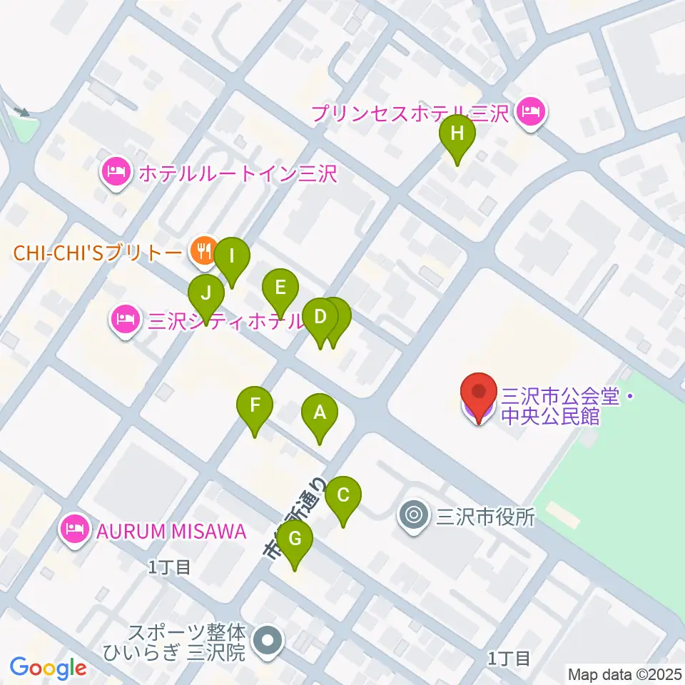 三沢市公会堂周辺のファミレス・ファーストフード一覧地図