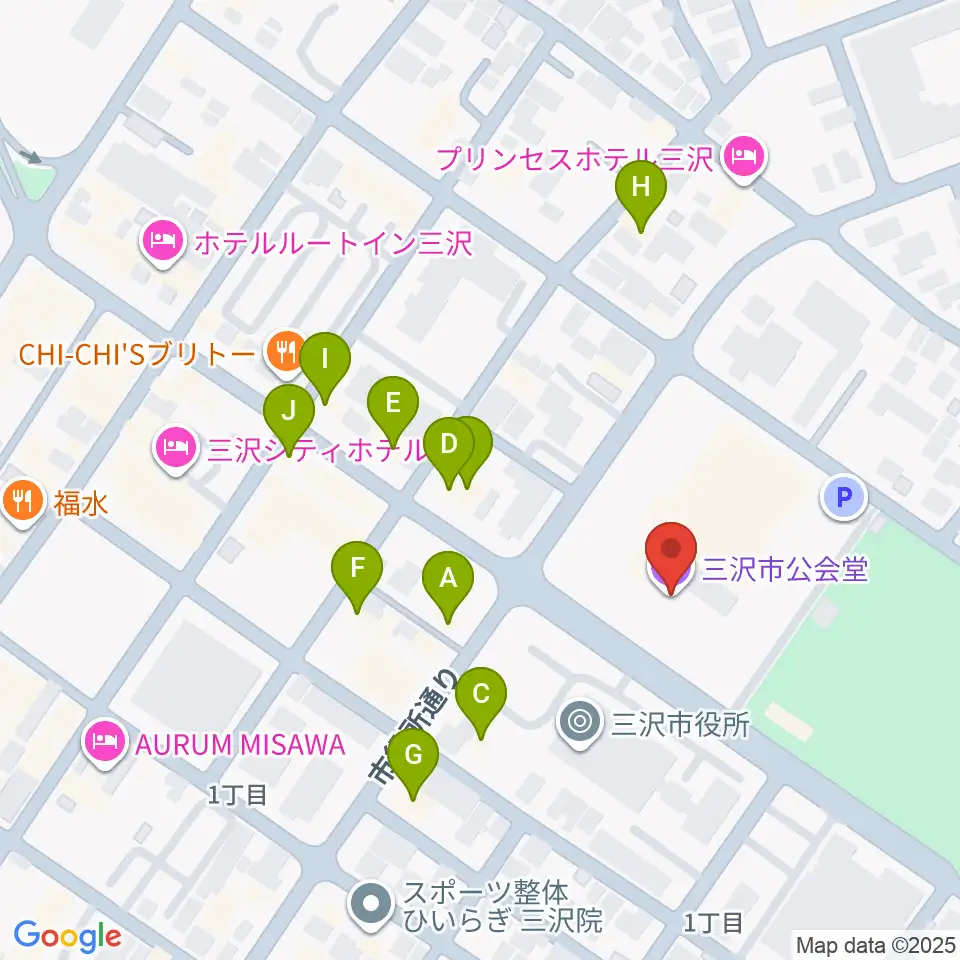 三沢市公会堂周辺のファミレス・ファーストフード一覧地図