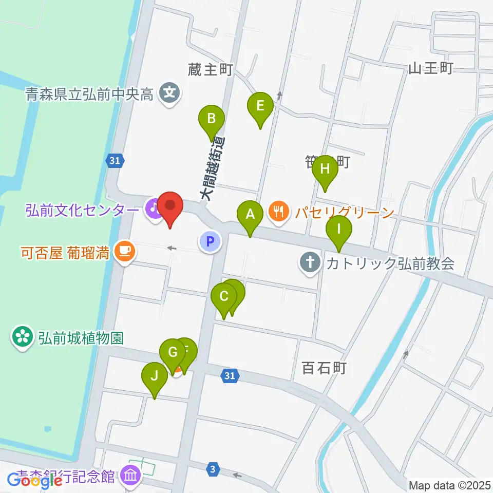 弘前文化センター周辺のファミレス・ファーストフード一覧地図