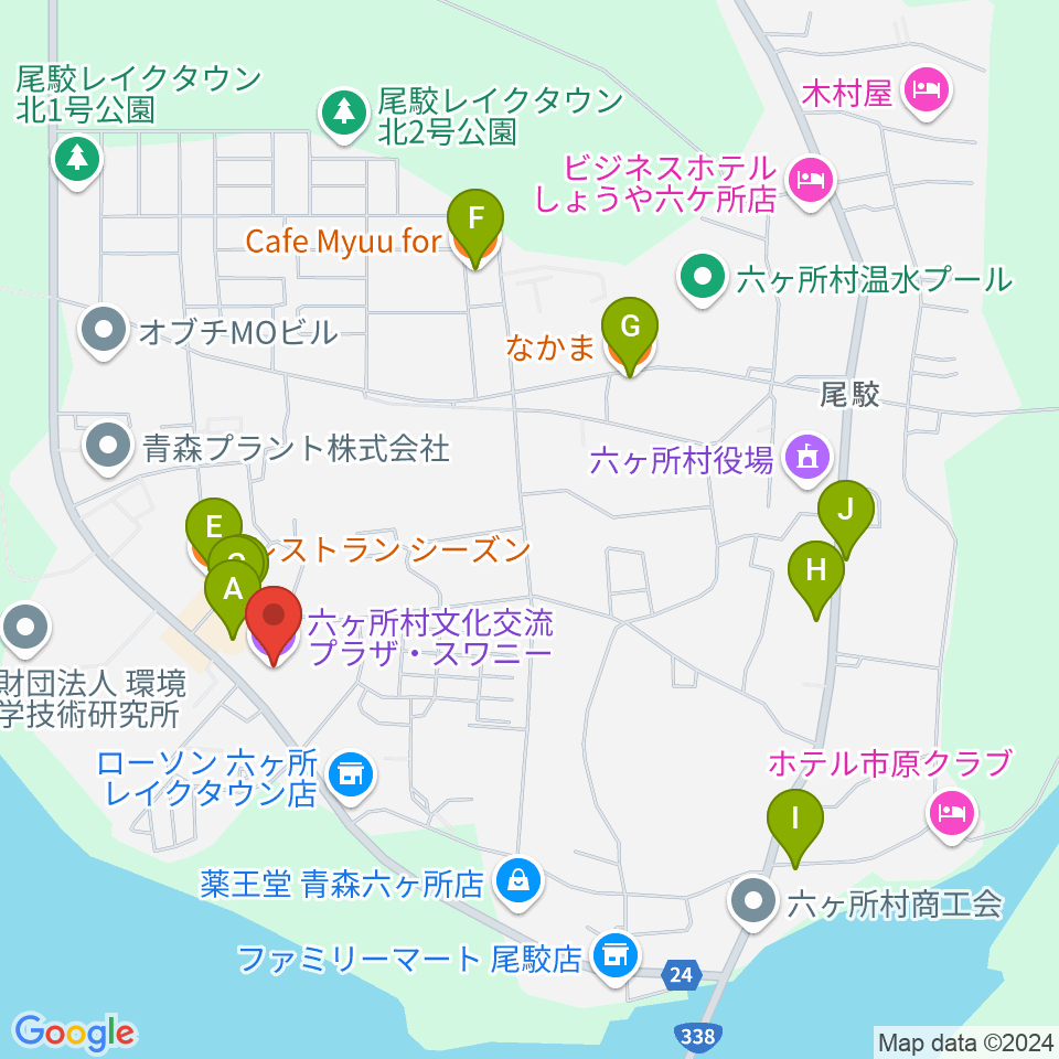 スワニー 六ヶ所村文化交流プラザ周辺のファミレス・ファーストフード一覧地図