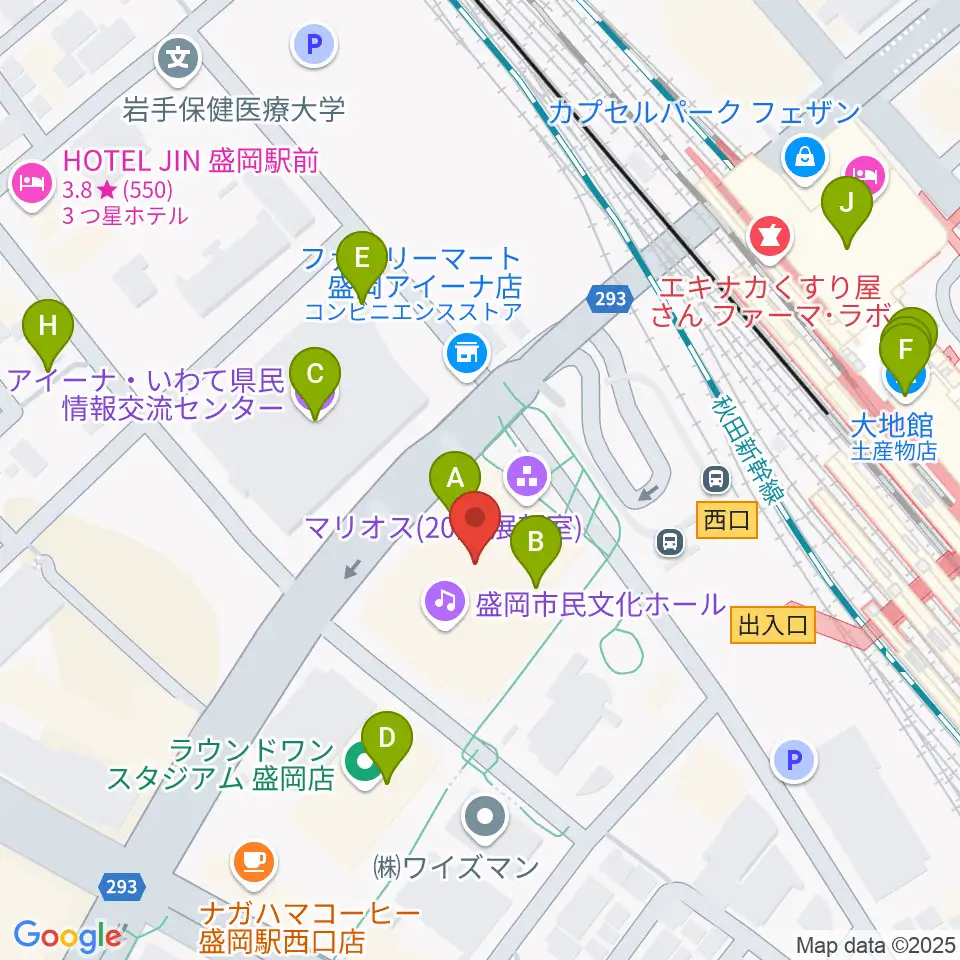 盛岡市民文化ホール周辺のファミレス・ファーストフード一覧地図