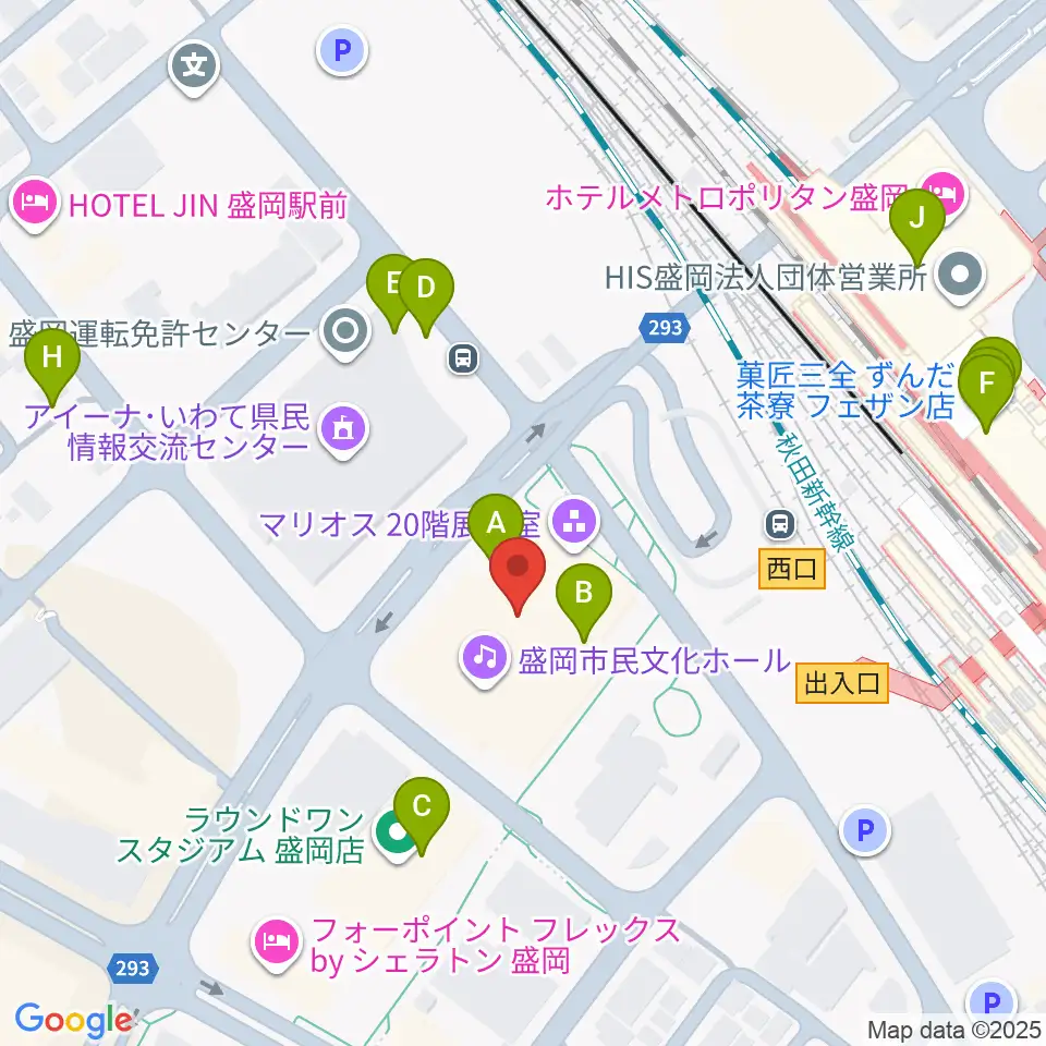 盛岡市民文化ホール周辺のファミレス・ファーストフード一覧地図