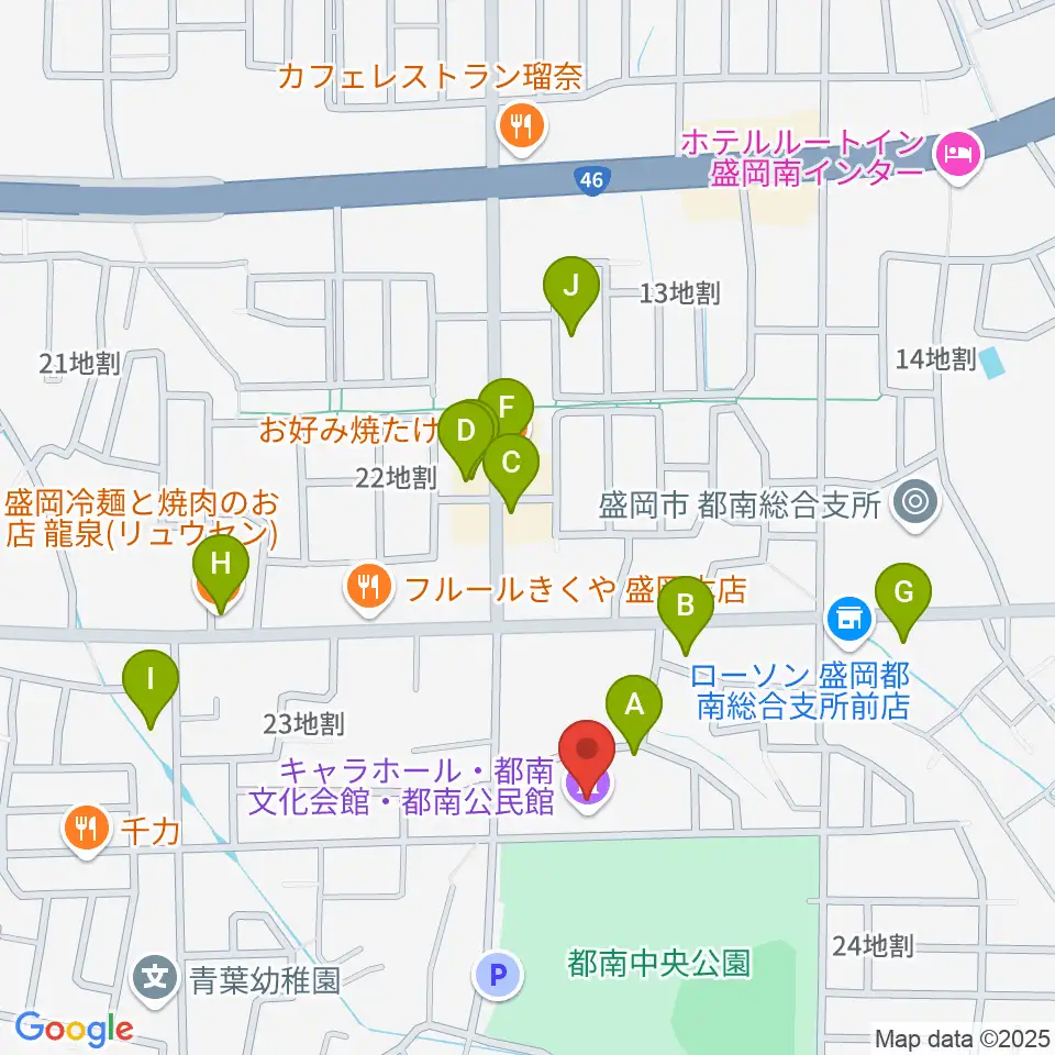 キャラホール周辺のファミレス・ファーストフード一覧地図