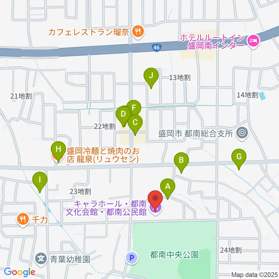 キャラホール周辺のファミレス・ファーストフード一覧地図