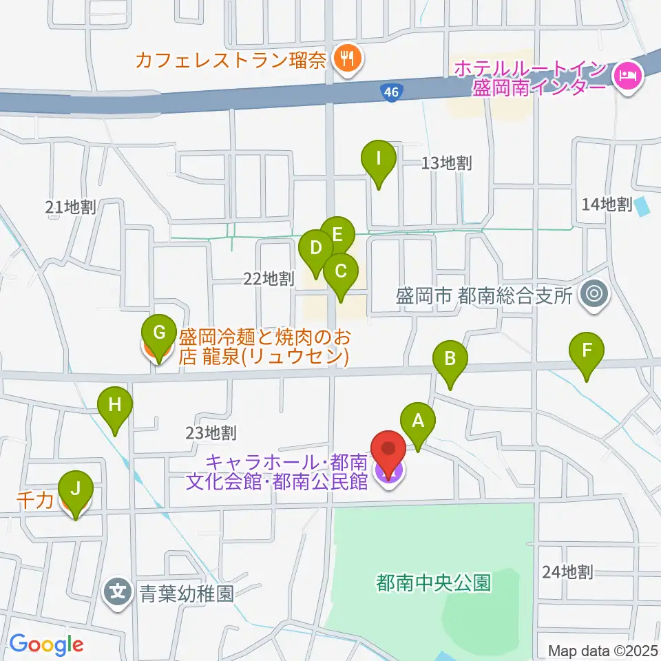 キャラホール周辺のファミレス・ファーストフード一覧地図