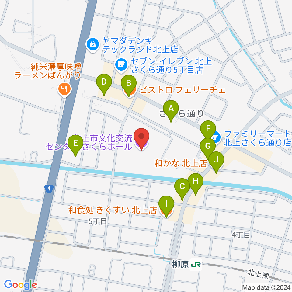 さくらホールfeat.ツガワ周辺のファミレス・ファーストフード一覧地図