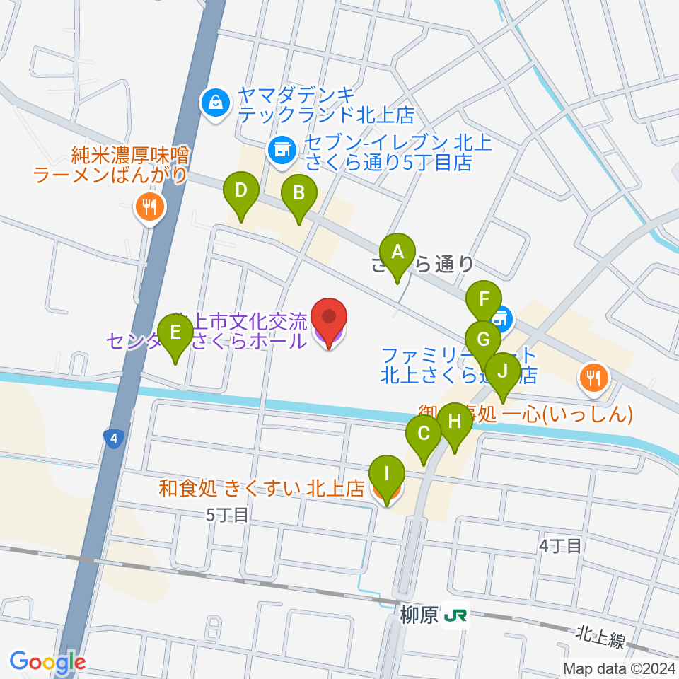 さくらホールfeat.ツガワ周辺のファミレス・ファーストフード一覧地図