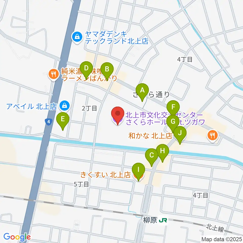 さくらホールfeat.ツガワ周辺のファミレス・ファーストフード一覧地図
