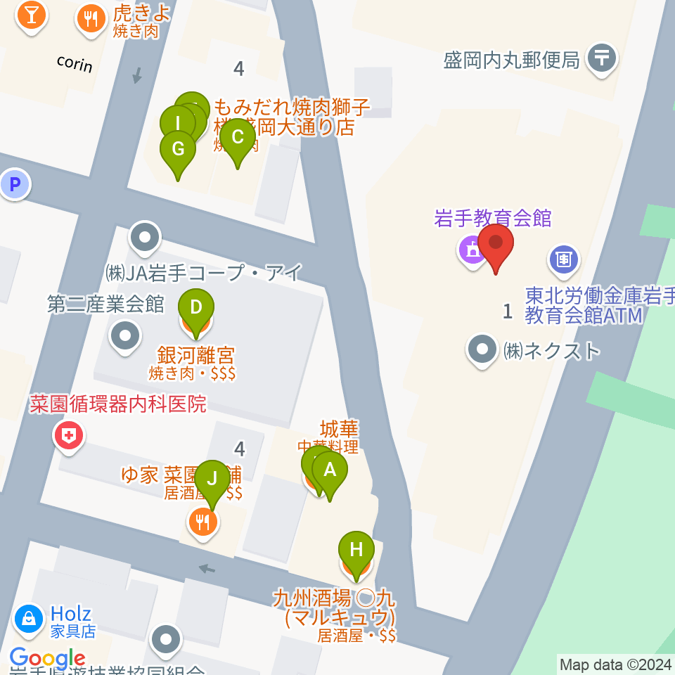 岩手教育会館周辺のファミレス・ファーストフード一覧地図