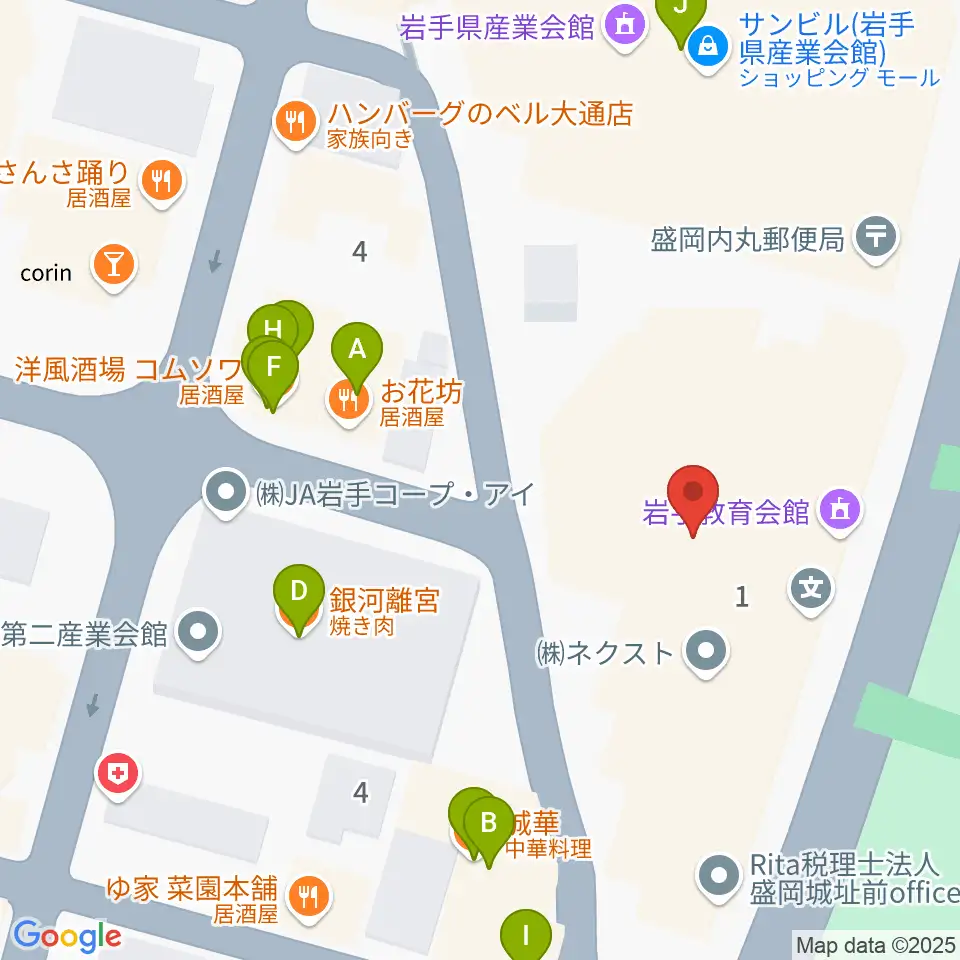岩手教育会館周辺のファミレス・ファーストフード一覧地図