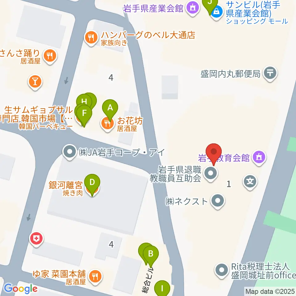 岩手教育会館周辺のファミレス・ファーストフード一覧地図