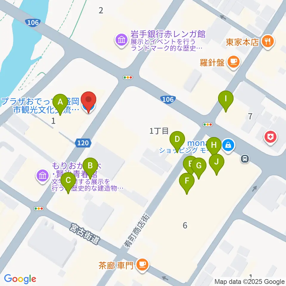 プラザおでって周辺のファミレス・ファーストフード一覧地図