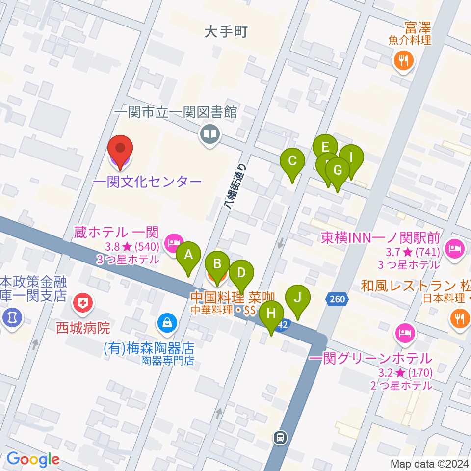 一関文化センター周辺のファミレス・ファーストフード一覧地図