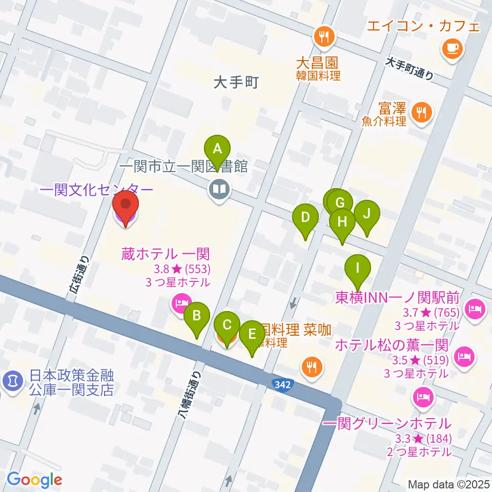 一関文化センター周辺のファミレス・ファーストフード一覧地図