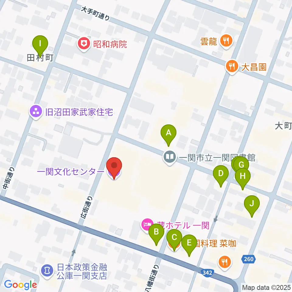 一関文化センター周辺のファミレス・ファーストフード一覧地図