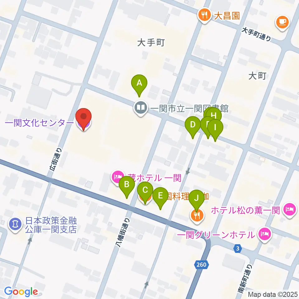 一関文化センター周辺のファミレス・ファーストフード一覧地図