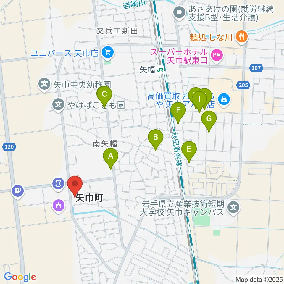 田園ホール 矢巾町文化会館周辺のファミレス・ファーストフード一覧地図