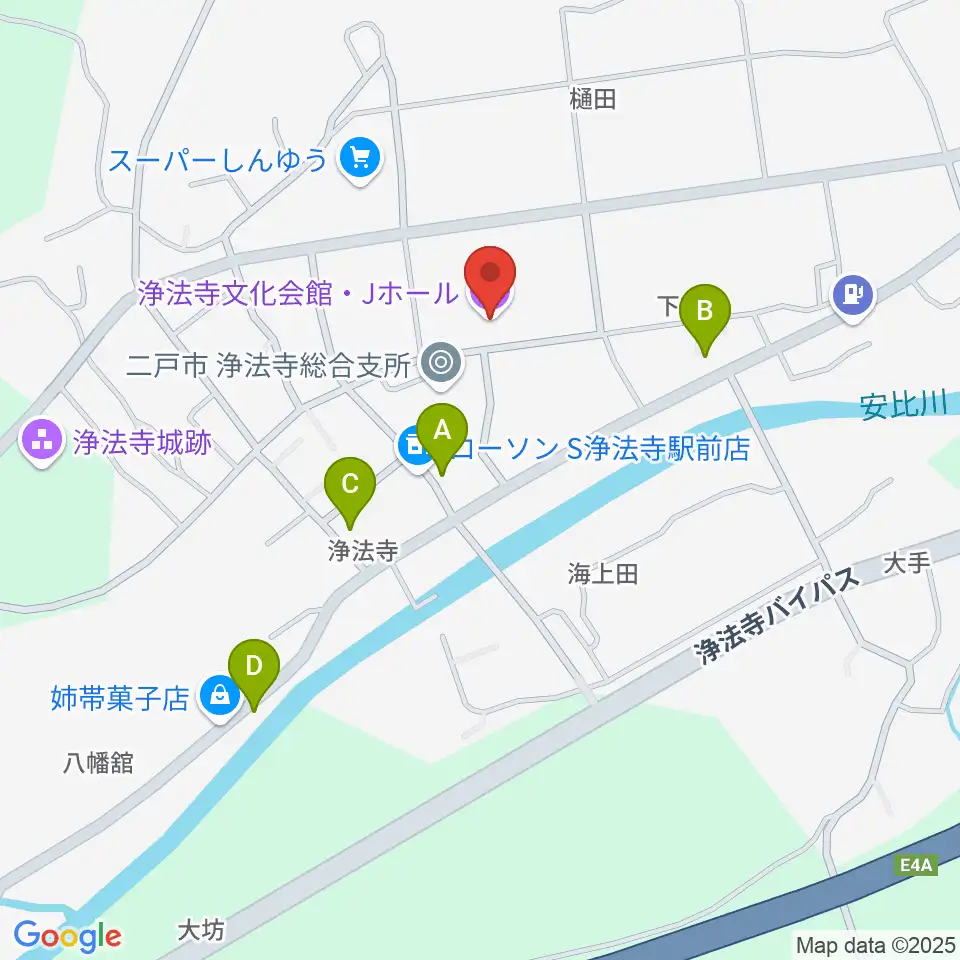 浄法寺文化交流センターＪホール周辺のファミレス・ファーストフード一覧地図