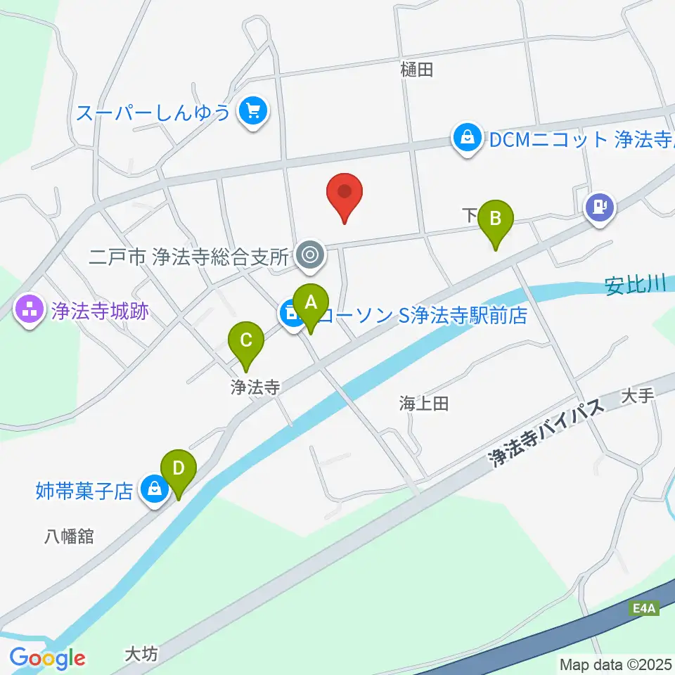 浄法寺文化交流センターＪホール周辺のファミレス・ファーストフード一覧地図