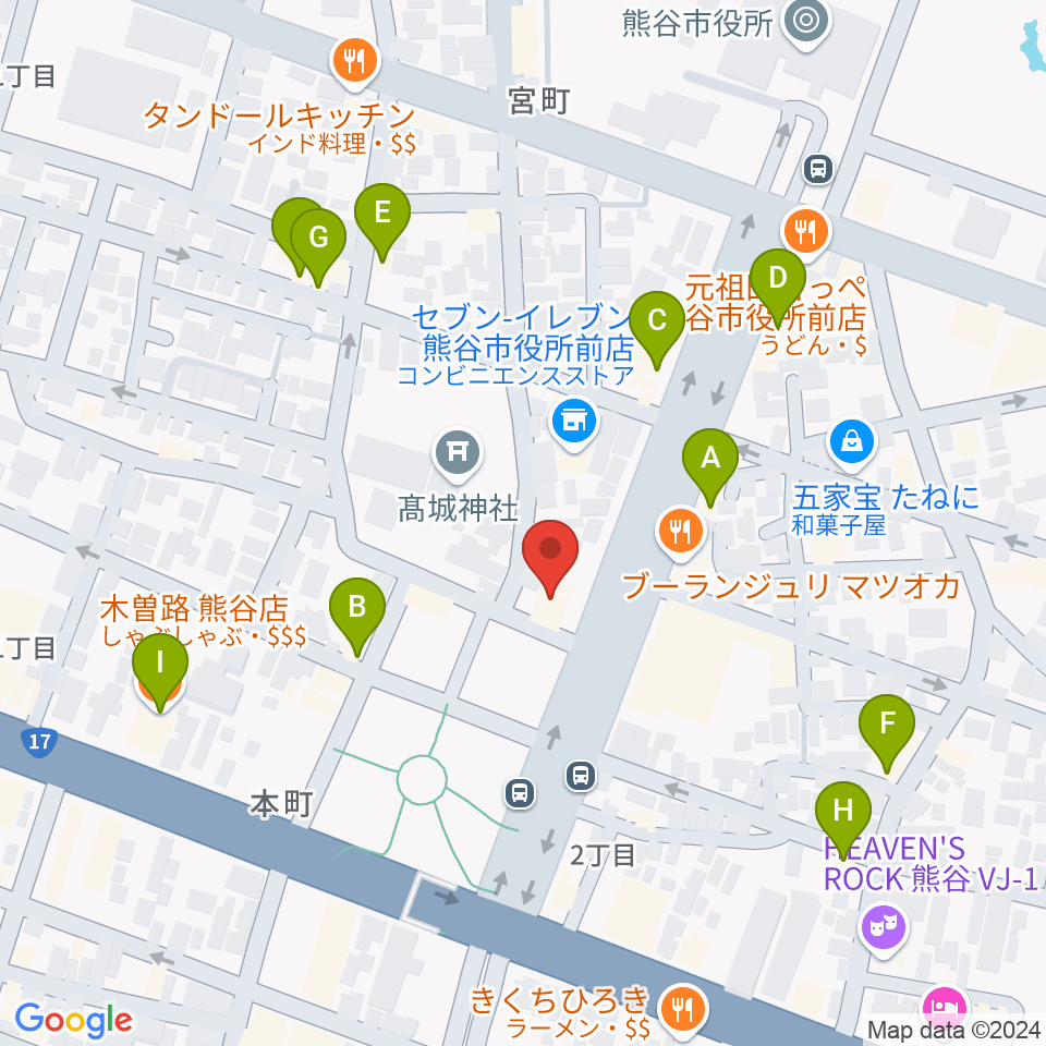 熊谷ジャンゴ周辺のファミレス・ファーストフード一覧地図