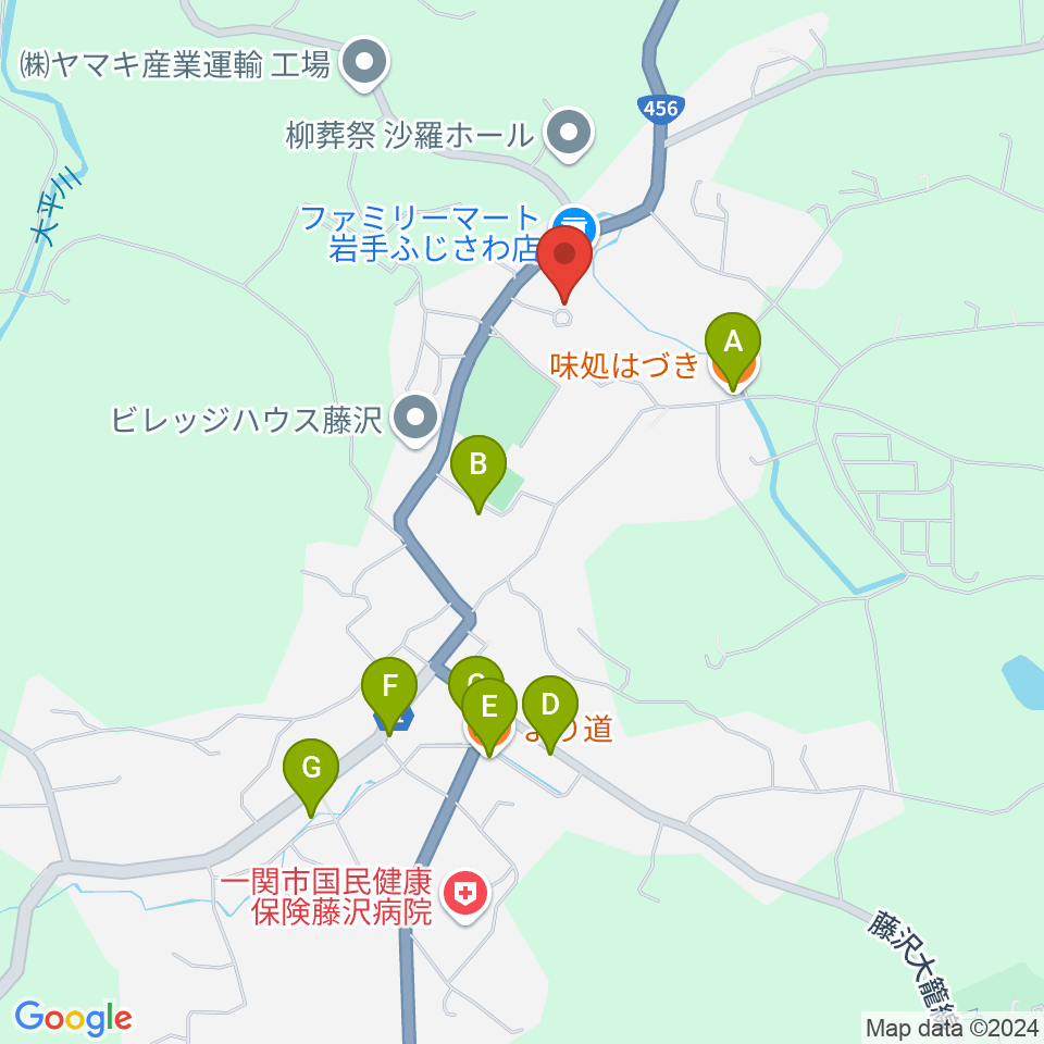 一関市藤沢文化センター周辺のファミレス・ファーストフード一覧地図