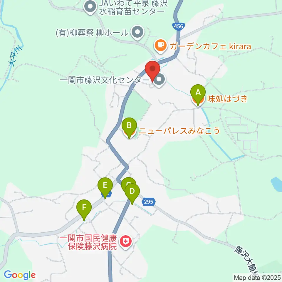 一関市藤沢文化センター周辺のファミレス・ファーストフード一覧地図