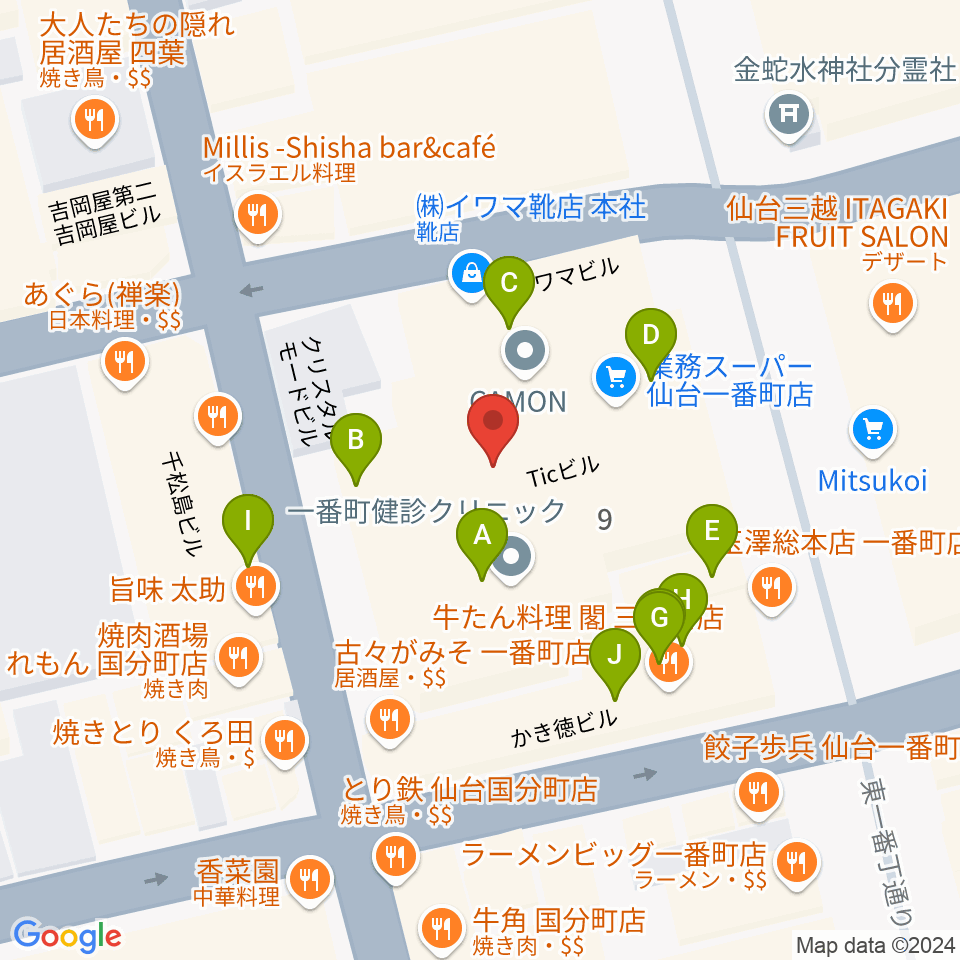 仙台Rensa周辺のファミレス・ファーストフード一覧地図