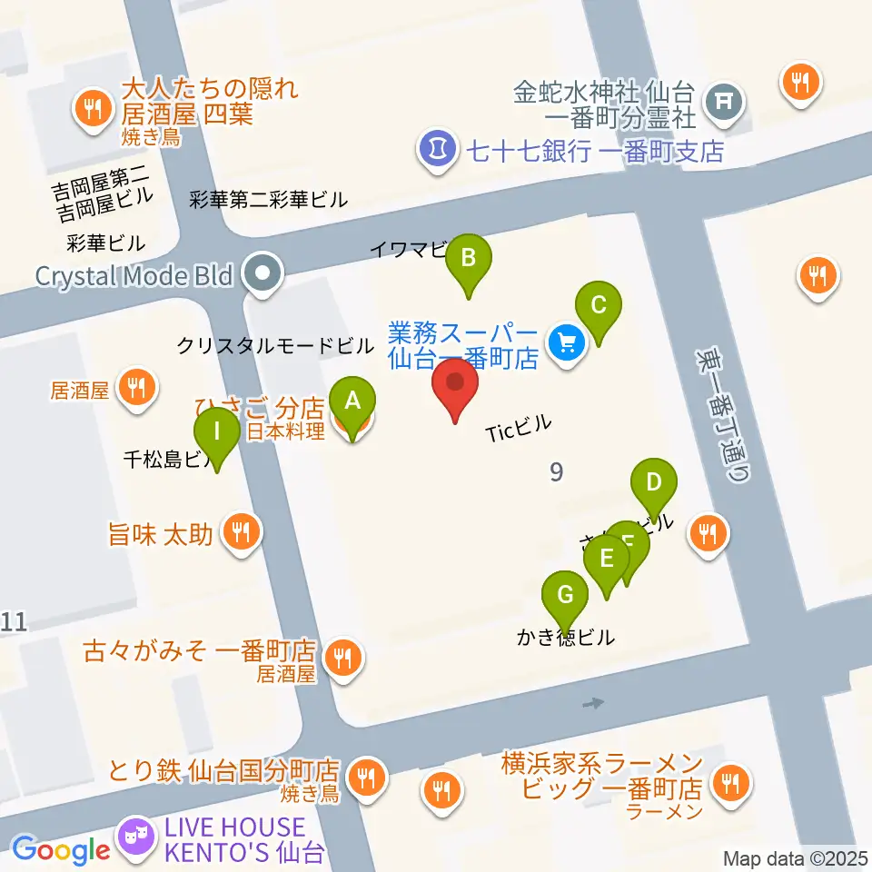 仙台Rensa周辺のファミレス・ファーストフード一覧地図